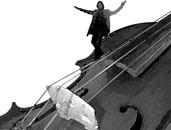 ilustración. diseño. equilibrista. cuerda floja. violín. música